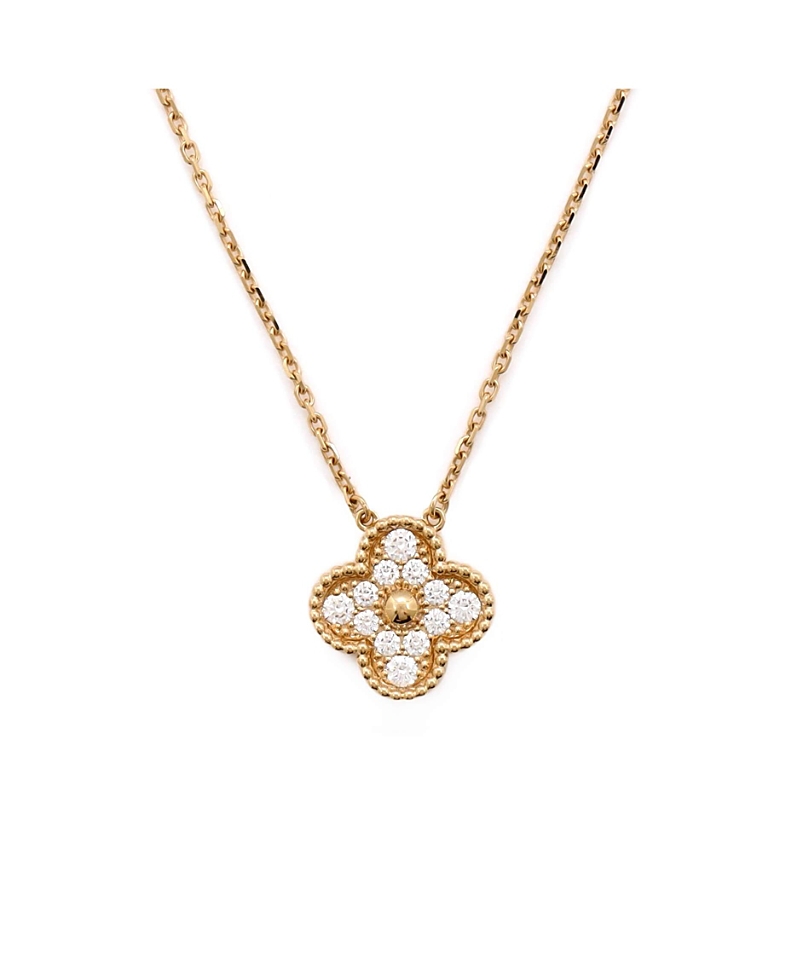Pre-owned Pre-owned Van Cleef & Arpels Van Cleef & Arpels Vintage Alhambra Pendant Necklace 18k Gold And Diamonds, 16.25 - 14.5"