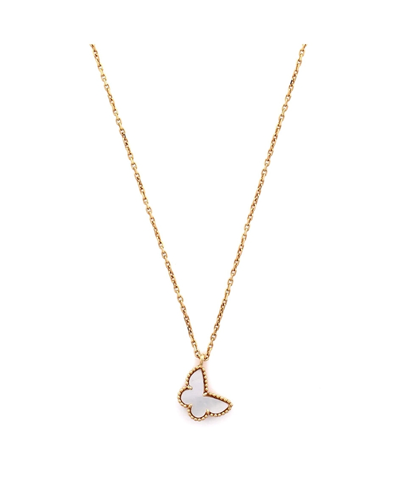 Pre-owned Pre-owned Van Cleef & Arpels Van Cleef & Arpels Sweet Alhambra Butterfly Pendant Necklace 18k Gold And Mother Of Pearl,