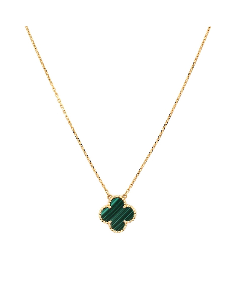 Pre-owned Pre-owned Van Cleef & Arpels Van Cleef & Arpels Vintage Alhambra Pendant Necklace 18k Gold And Malachite, 18.25 - 16.5"