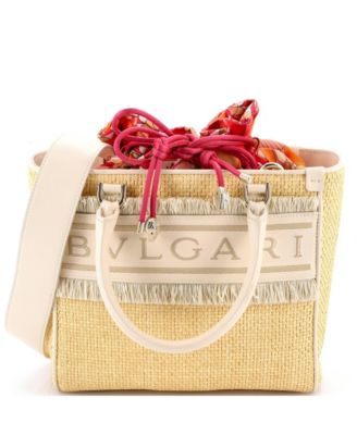  Medium Fringe Logo Convertible Tote Raffia with Leather