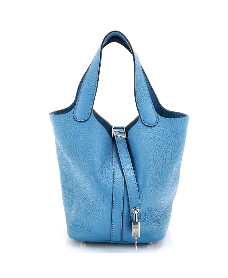 Pre-owned Pre-owned Hermes Hermes Pm Picotin Lock Bag Clemence In Blue