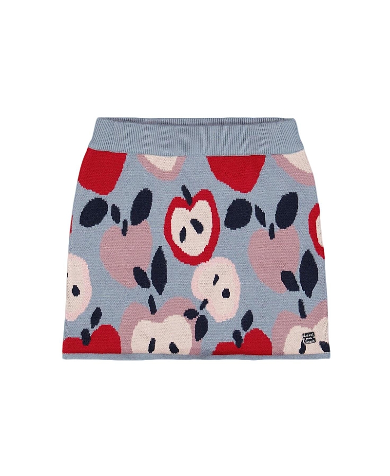 Deux Par Deux Knit Skirt With Apple Heart Jacquard In Multi