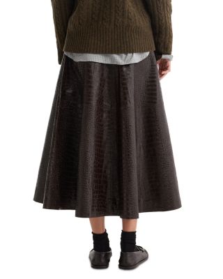 A Line Croco Leather Skirt