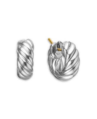 Sculpted Cable Hoop Earrings in Sterling Silver, 14.4mm