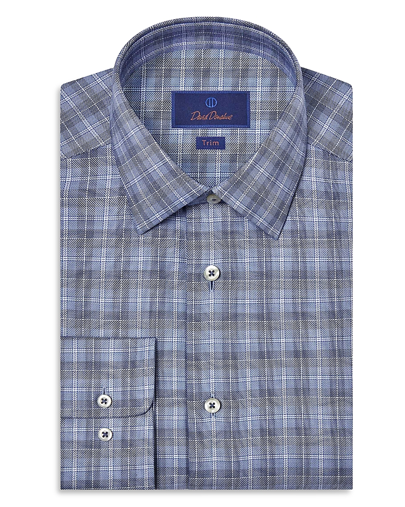 David Donahue Trim Fit Exploded Check Cotton Dress Shirt In Blue