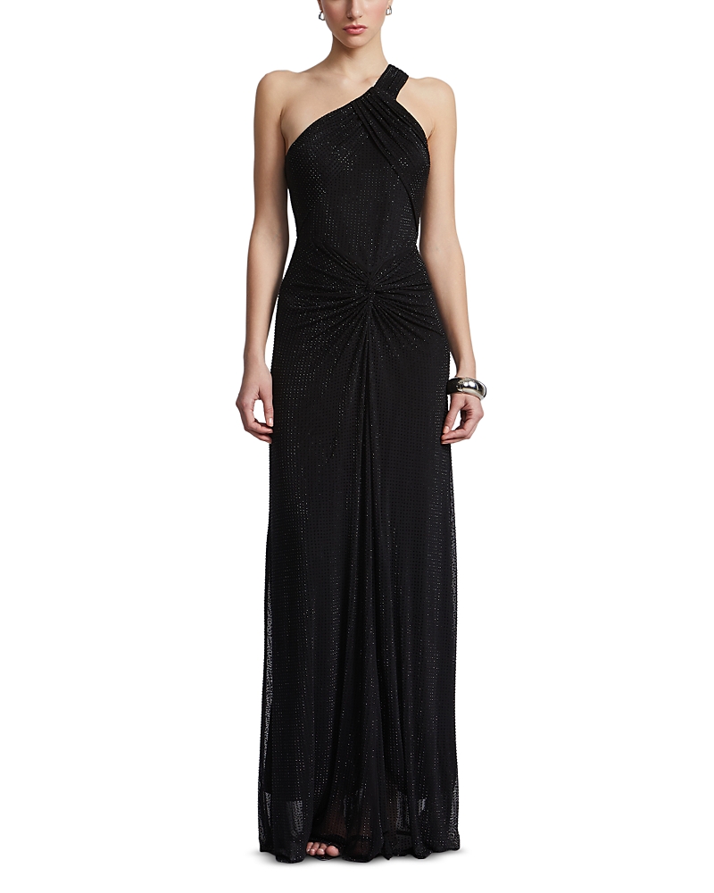 Bcbgmaxazria One Shoulder Embellished Gown In Black