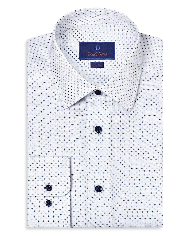 David Donahue Slim Fit Neat Stretch Cotton Dress Shirt In White