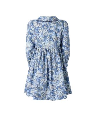  Girls' Blue Floral LS Button-Front Dress - Little Kid, Big Kid