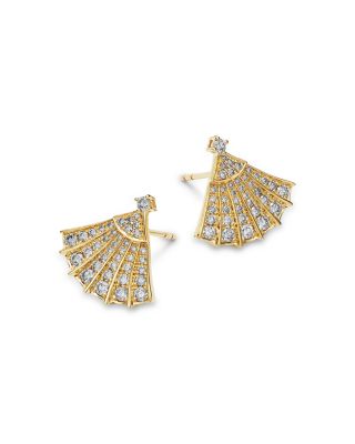 Champagne Diamond Fan Drop Earrings in 14K Yellow Gold, 0.81 tcw