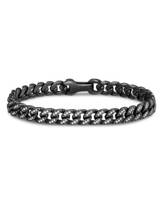 Men's Curb Chain Bracelet in Black Titanium with Diamonds, 8mm