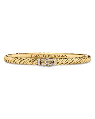 Sculpted Cable Buckle Bracelet in 18K Yellow Gold with Diamonds, 4.6mm