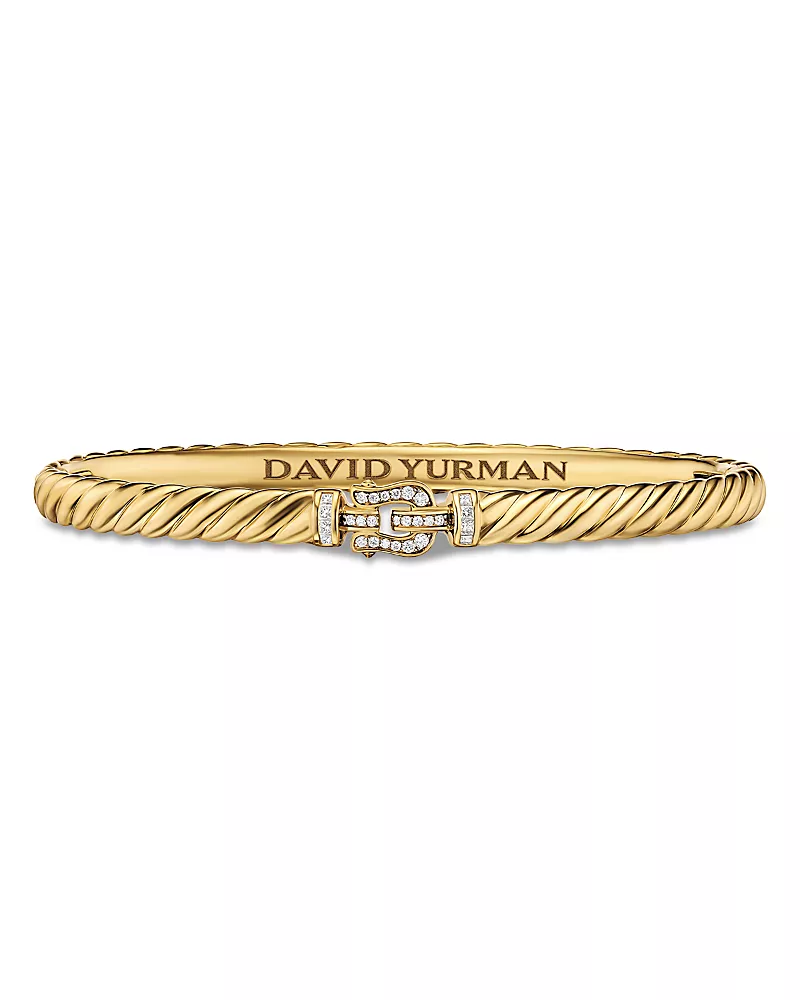 Sculpted Cable Buckle Bracelet in 18K Yellow Gold with Diamonds, 4.6mm