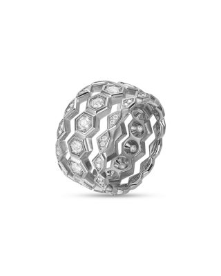 Men's Hex Stack Ring in Sterling Silver with Diamonds, 9.3mm
