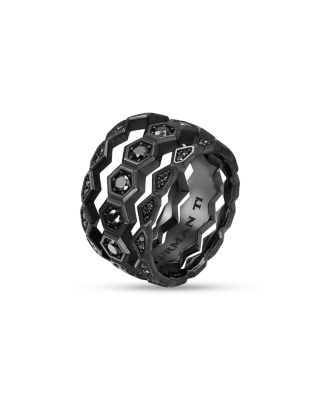 Hex Stack Ring in Black Titanium with Black Diamonds, 9.3mm