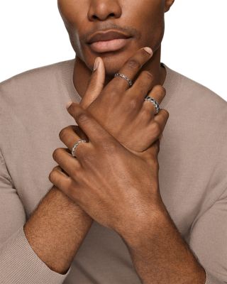 Men's Hex Stack Ring in Sterling Silver with Black Diamonds, 9.3mm