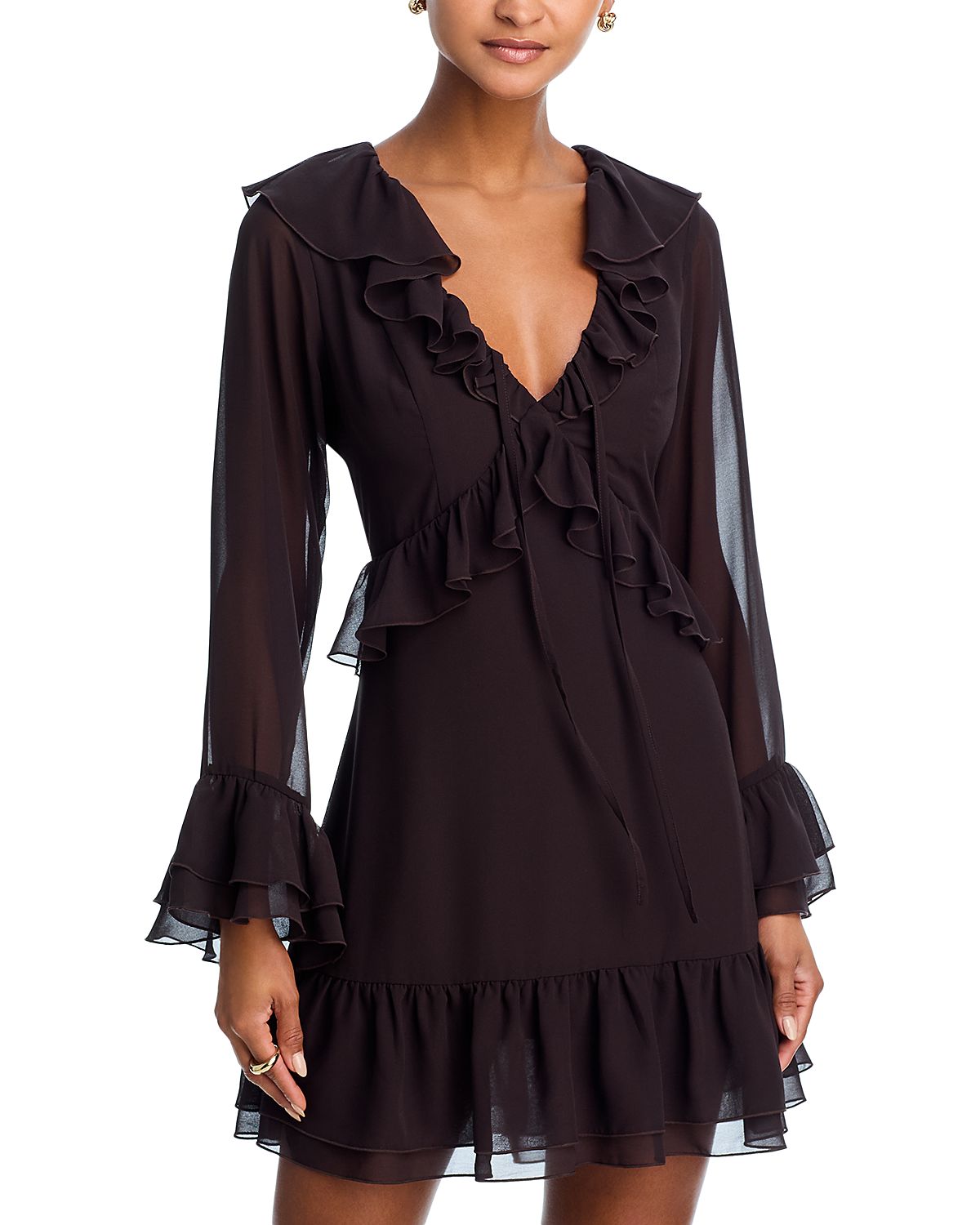 Aqua Ruffle Long Sleeve Mini Dress - Exclusive