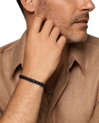 Men's Faceted Woven Bracelet in Black Titanium with Black Nylon and Black Onyx, 8mm