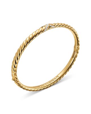  Sculpted Cable X Bracelet in 18K Yellow Gold with Diamonds, 4.6mm