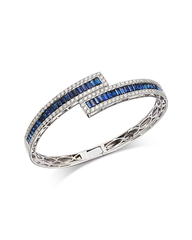 Bloomingdale's Fine Collection Luxe Collection Blue Sapphire & Diamond Bypass Bracelet In 14k White Gold