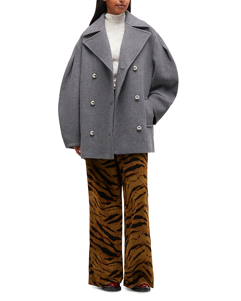 Ganni Oversized Peacoat In Gray
