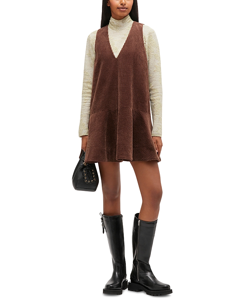 Ganni Brown Seersucker Corduroy V Neck Mini Dress