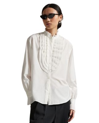 Pleated Bib Cotton Silk Shirt