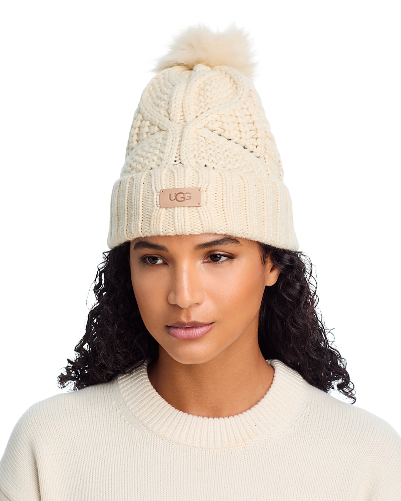 Ugg Cable Knit Pom Beanie In White