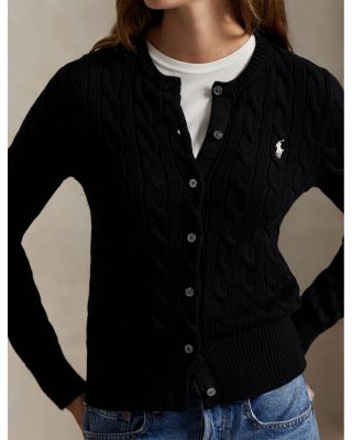 Cable Knit Cotton Crewneck Cardigan Sweater