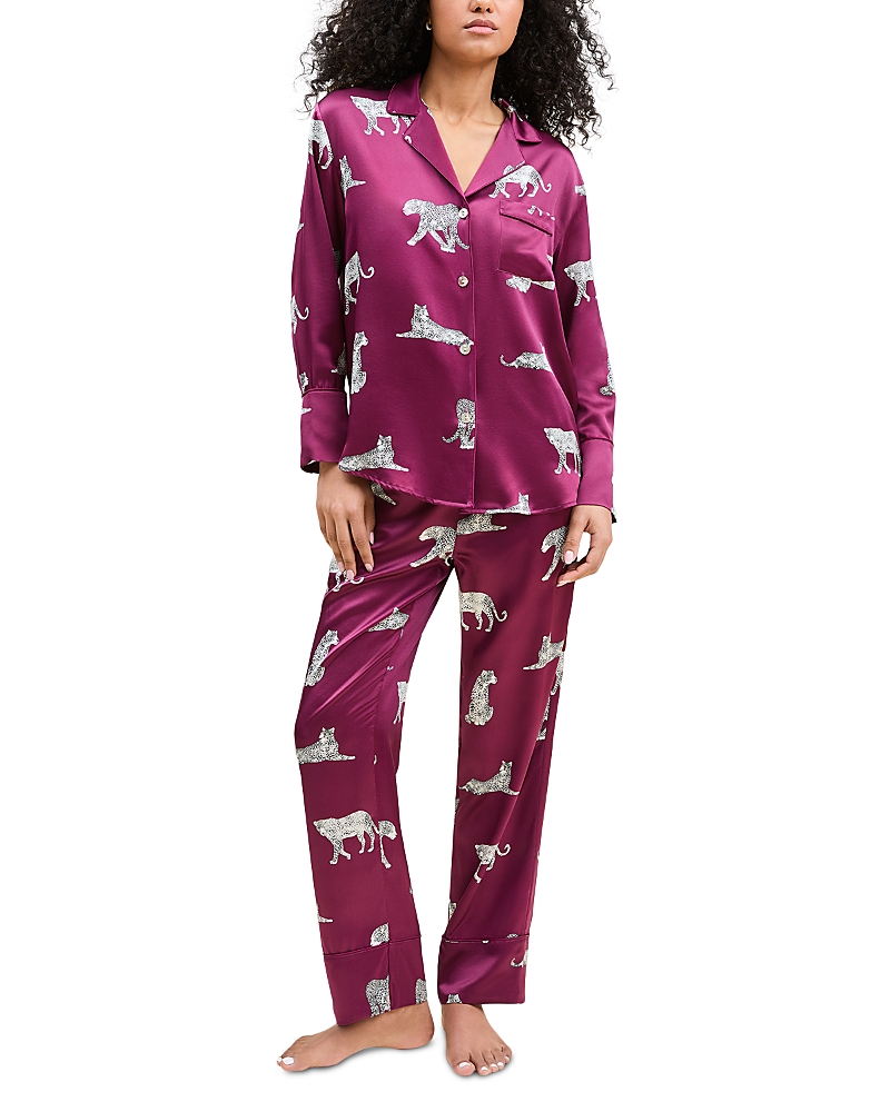 Petite Plume Silk Merlot Panther Pajama Set In Red