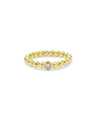 18K Yellow Gold Caviar Gold Diamond Bezel Bead Stacking Ring