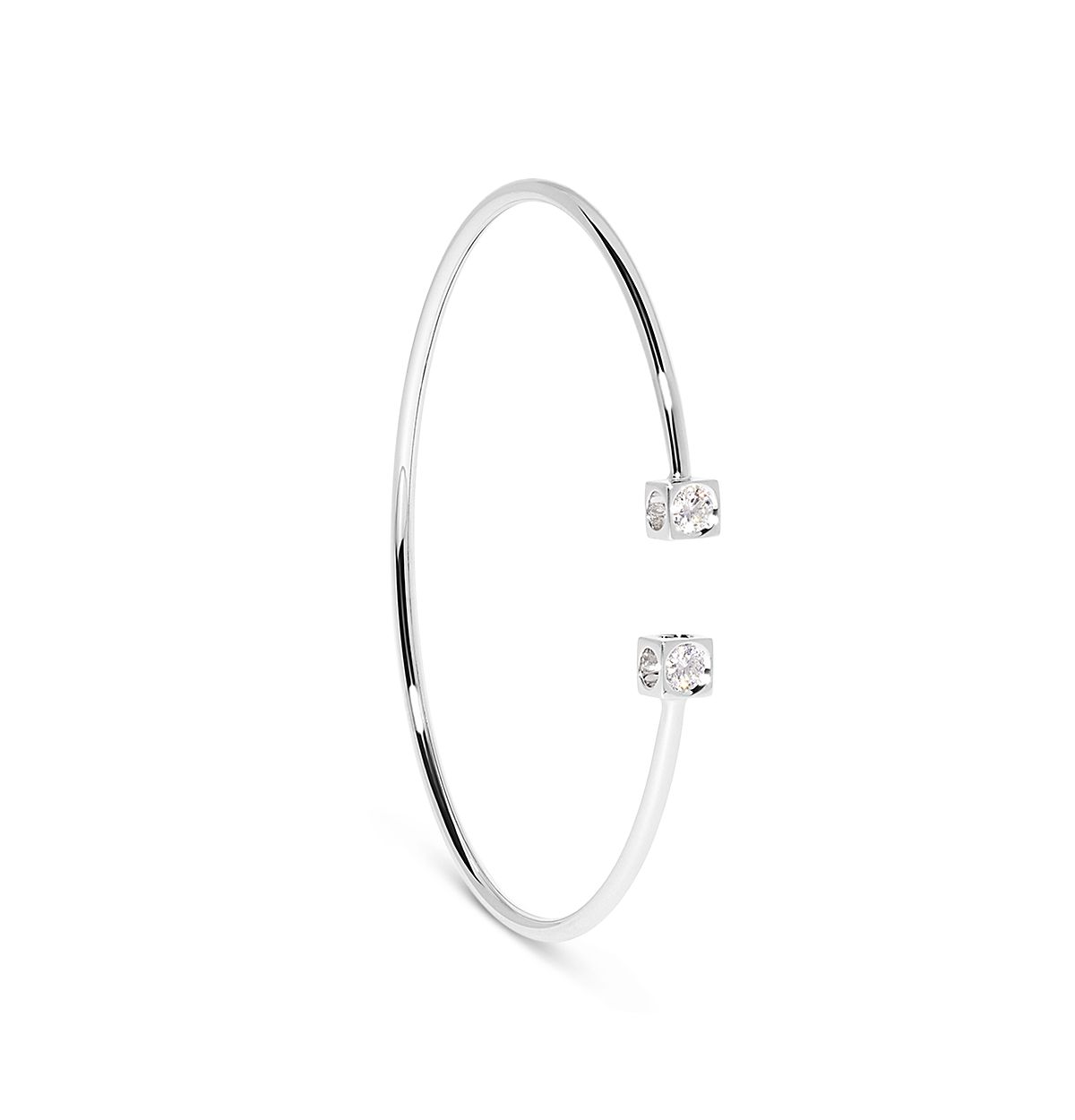 Dinh Van 18K White Gold Le Cube Diamant Diamond Cube Wire Cuff Bracelet