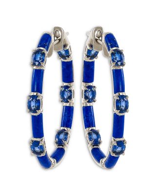 18K White Gold Dolce Blue Sapphire & Lapis Lazuli Large Hoop Earrings