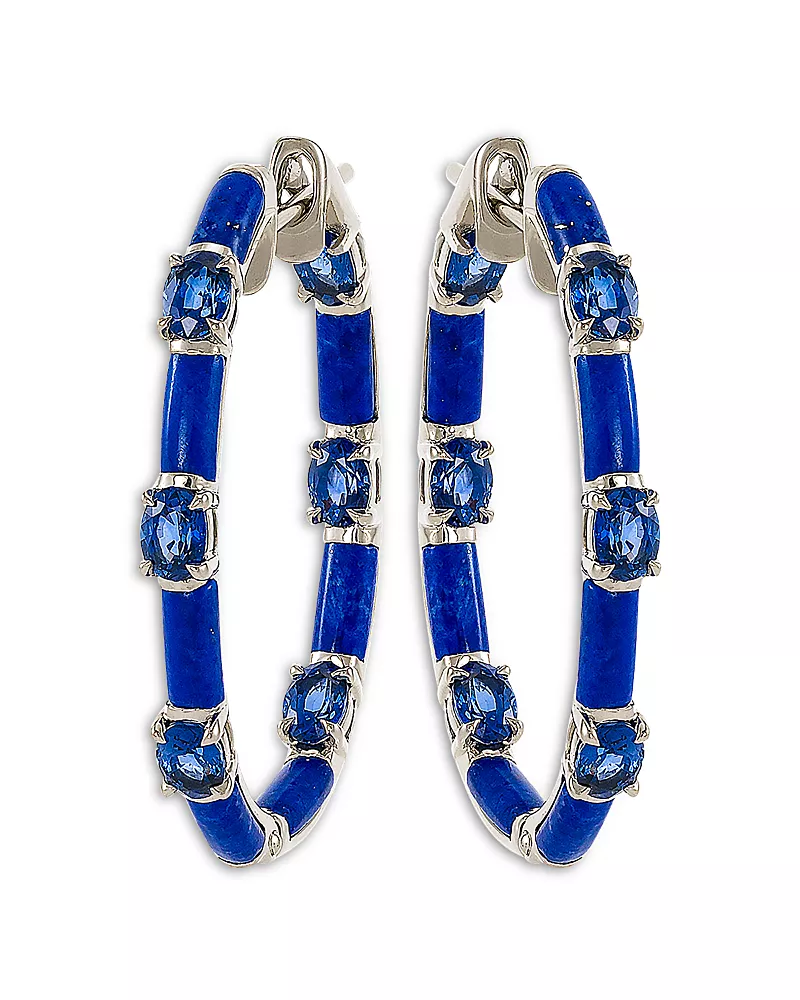 Etho Maria 18K White Gold Dolce Blue Sapphire & Lapis Lazuli Large Hoop Earrings