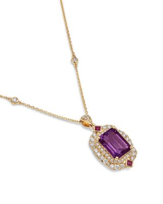 Amethyst, Ruby & Diamond Halo Pendant Necklace in 14K Yellow Gold, 18"