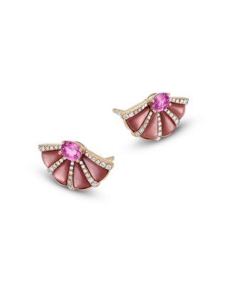 Multi Sapphire & Diamond Stud Earrings in 14K Yellow Gold