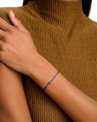 14K Yellow Gold Midi Bitty Symbols Chai Blue Cord Slider Bracelet