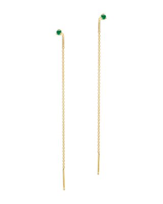 14K Yellow Gold Emerald Gemstones Emerald Threader Earrings