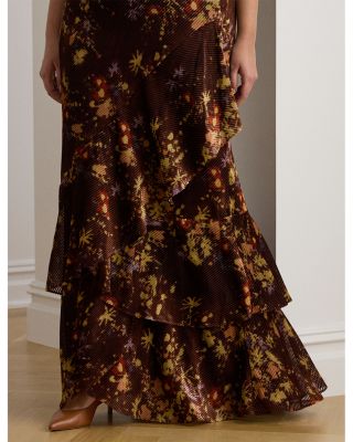 Plus Floral Burnout Velvet Tiered Maxiskirt