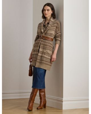 Fair Isle Belted Wool Blend Cardigan