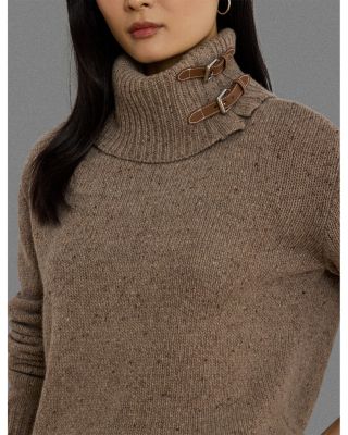 Buckle Trim M&eacute;lange Turtleneck Sweater