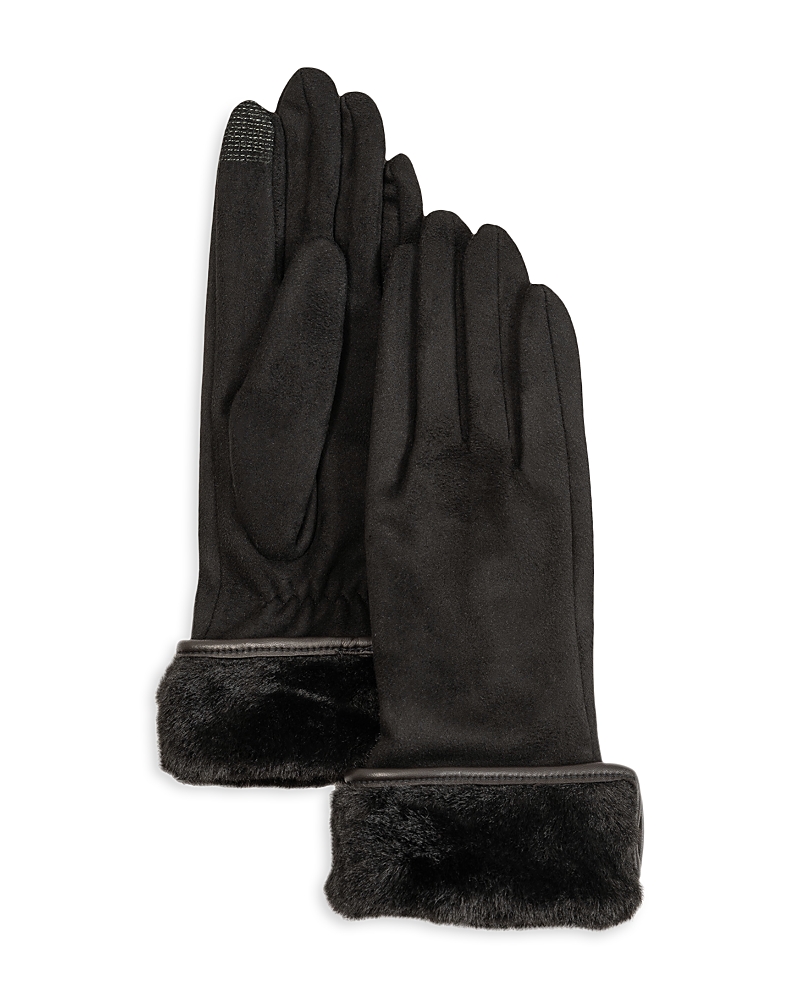 Echo Faux Fur Cuff Stretch Tech Gloves In Black