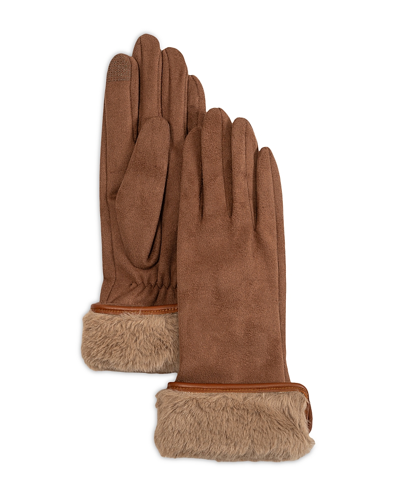 Echo Faux Fur Cuff Stretch Tech Gloves In Brown