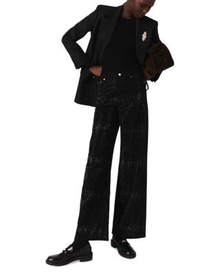 Mid Rise Embellished Wide Leg Jeans in Black