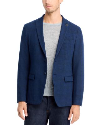 Tonal Plaid Jersey Sport Coat with Removable Hood