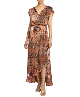 Fallon Midi Dress with Hi-Lo Skirt in Printed Charmeuse