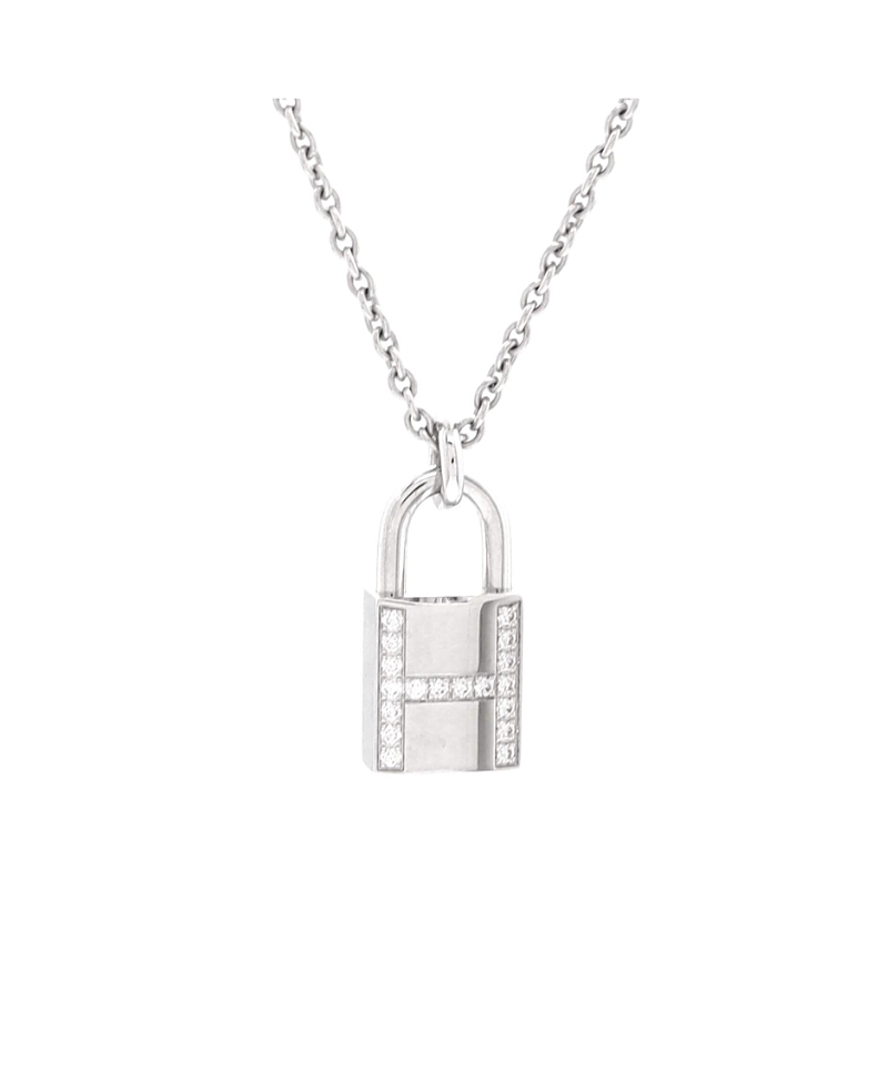 Pre-owned Pre-owned Hermes Hermes Amulettes Cadenas Pendant Necklace 18k White Gold With Diamonds, 15.75 - 15