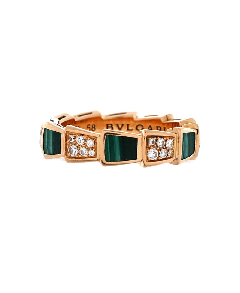 Pre-owned Pre-owned Bvlgari Bvlgari Large Serpenti Viper Ring 18k Rose Gold With Malachite And Diamonds