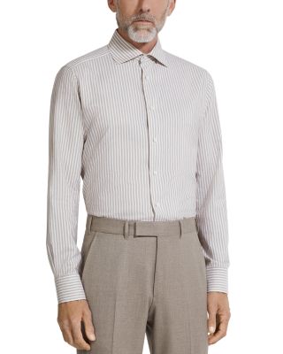 Silk, Cotton & Cashmere Stripe Regular Fit Dress Shirt