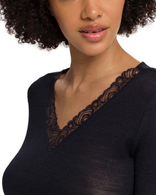 Woolen Lace Trim Long Sleeve Top