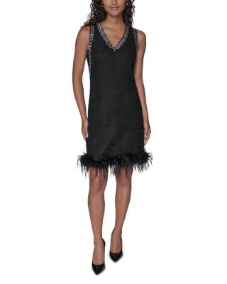 Feather Trim Shift Dress